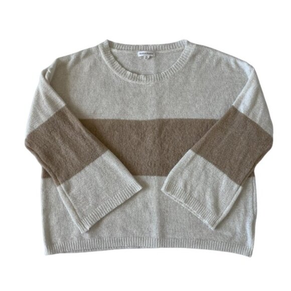 Newbury Kustom Lightweight Wool Mohair Blend Neutral Colorblock Sweater Size S - Picture 1 of 4